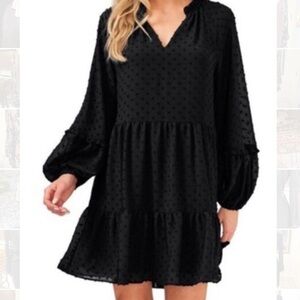 CeCe Black Textured Ruffled Tiered Boho Dress Size Large